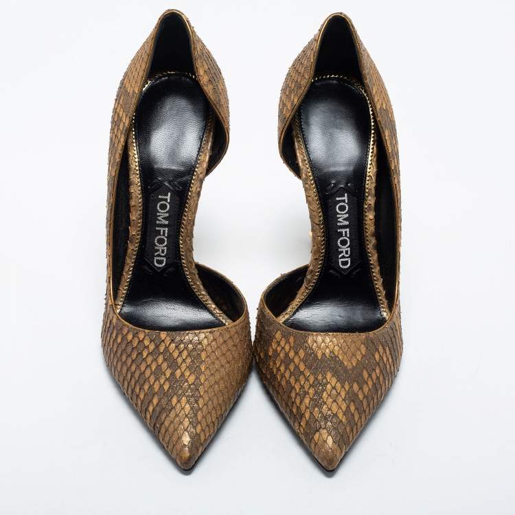Pre Owned Tom Ford Beige Python Leather Pointed Toe Pumps Size 37.5