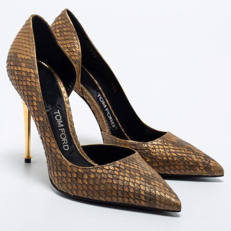 Pre Owned Tom Ford Beige Python Leather Pointed Toe Pumps Size 37.5
