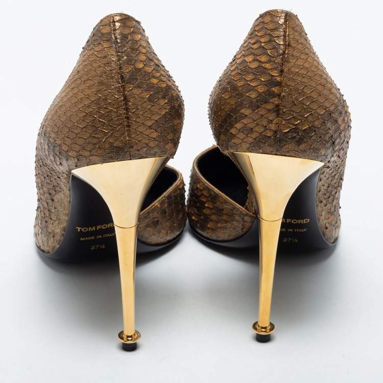 Pre Owned Tom Ford Beige Python Leather Pointed Toe Pumps Size 37.5