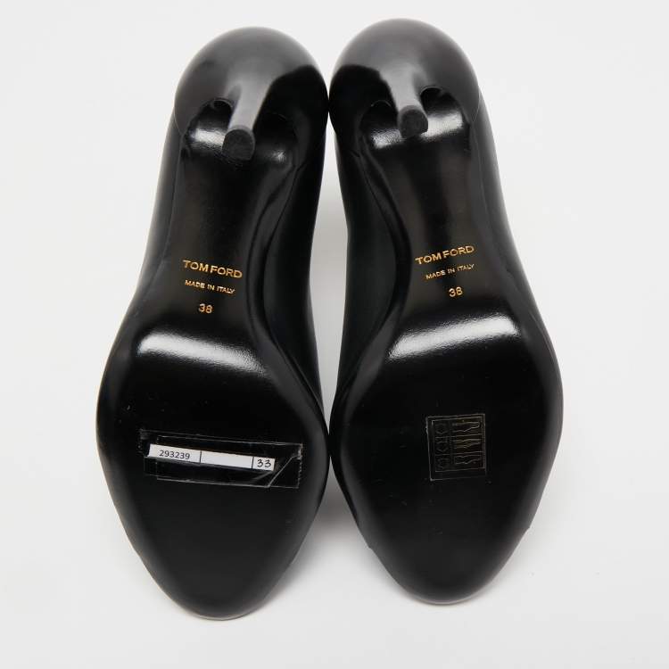 Pre Owned Tom Ford Black Leather Zipper Open Toe Ankle Booties Size 38
