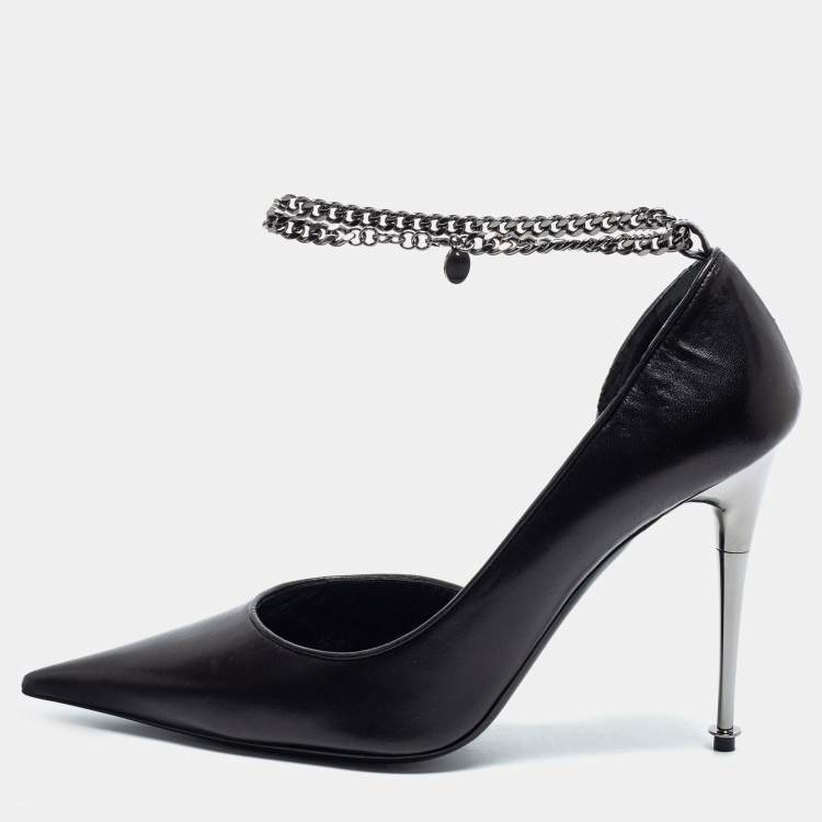 Pre Owned Tom Ford Black Leather Ankle Chain Pumps Size 40