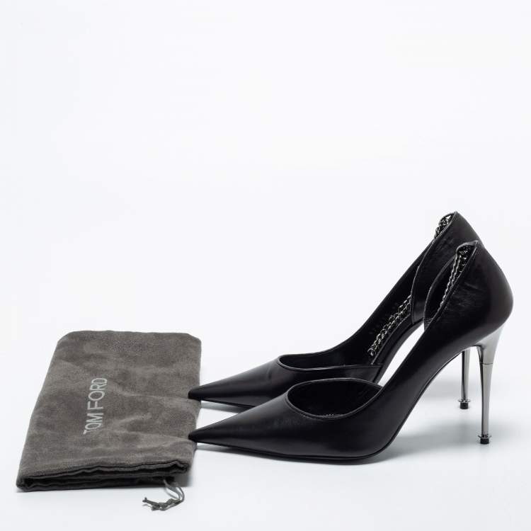 Pre Owned Tom Ford Black Leather Ankle Chain Pumps Size 40