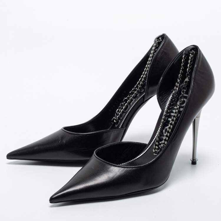 Pre Owned Tom Ford Black Leather Ankle Chain Pumps Size 40