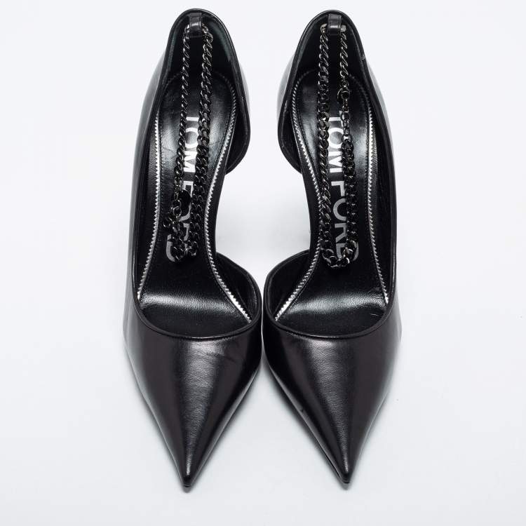 Pre Owned Tom Ford Black Leather Ankle Chain Pumps Size 40