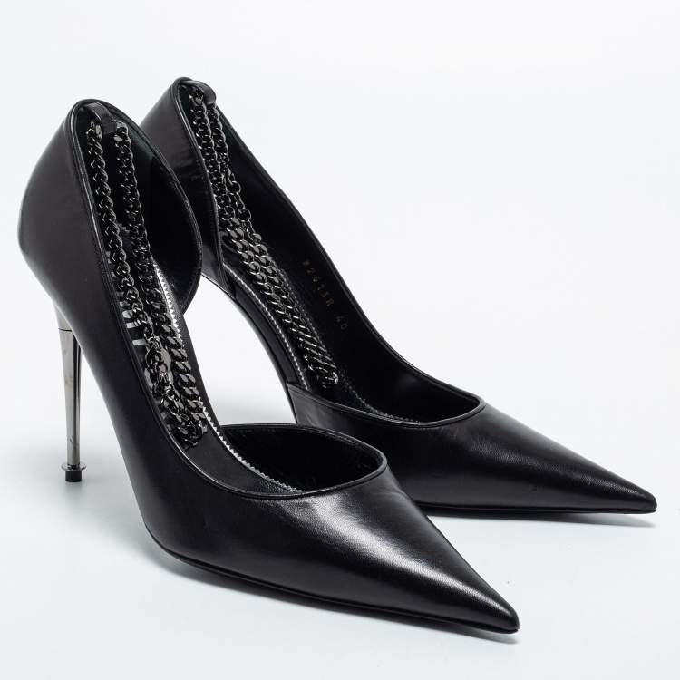 Pre Owned Tom Ford Black Leather Ankle Chain Pumps Size 40