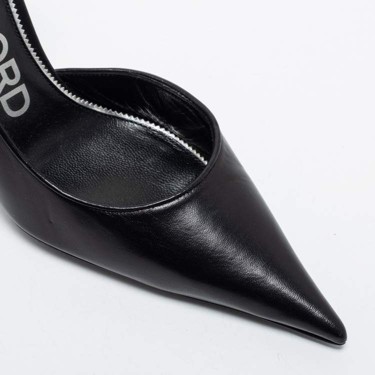 Pre Owned Tom Ford Black Leather Ankle Chain Pumps Size 40