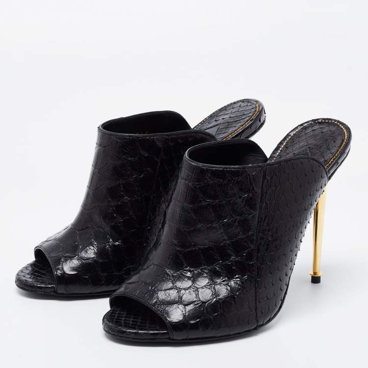 Pre Owned Tom Ford Black Python Open Toe Mules Size 37.5