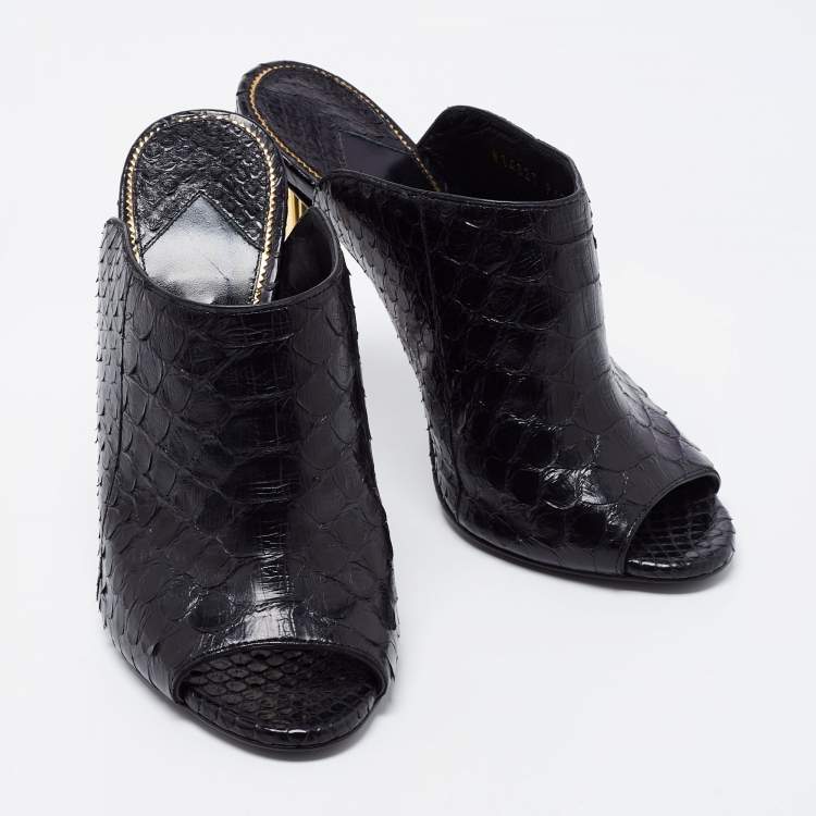 Pre Owned Tom Ford Black Python Open Toe Mules Size 37.5