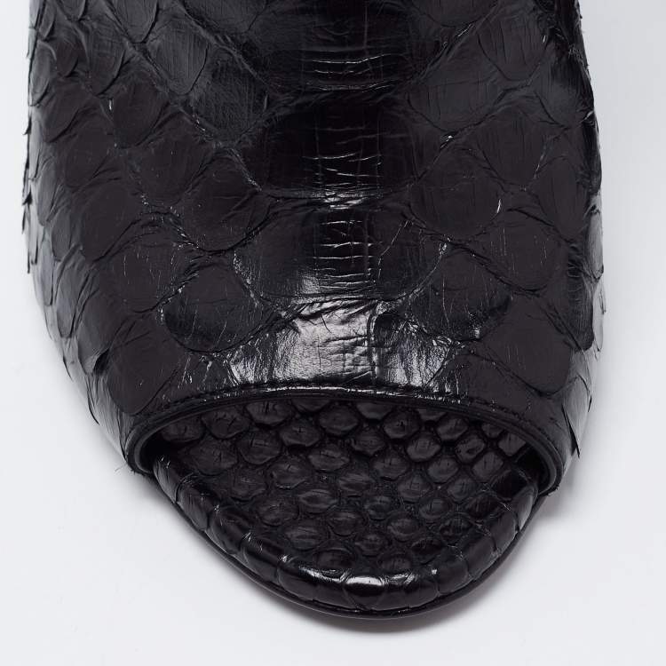Pre Owned Tom Ford Black Python Open Toe Mules Size 37.5
