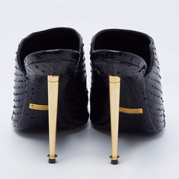 Pre Owned Tom Ford Black Python Open Toe Mules Size 37.5