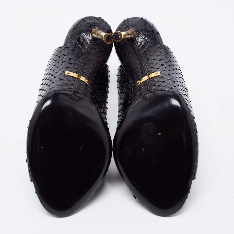Pre Owned Tom Ford Black Python Open Toe Mules Size 37.5