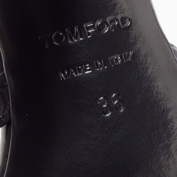 Pre Owned Tom Ford Black Leather Logo Printed Slide Sandal Size 36 