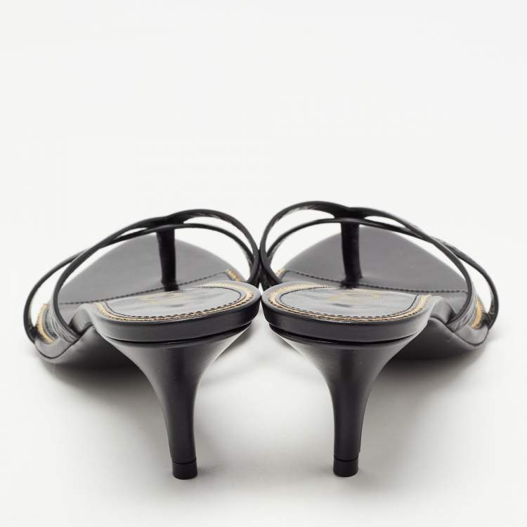 Pre Owned Tom Ford Black Leather Logo Printed Slide Sandal Size 36 
