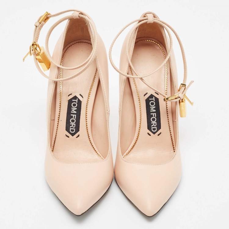 Pre Owned Tom Ford Beige Leather Padlock Pointed Toe Pumps Size 38.5