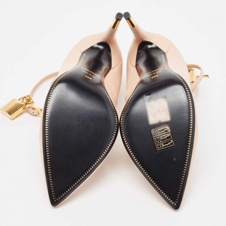 Pre Owned Tom Ford Beige Leather Padlock Pointed Toe Pumps Size 38.5