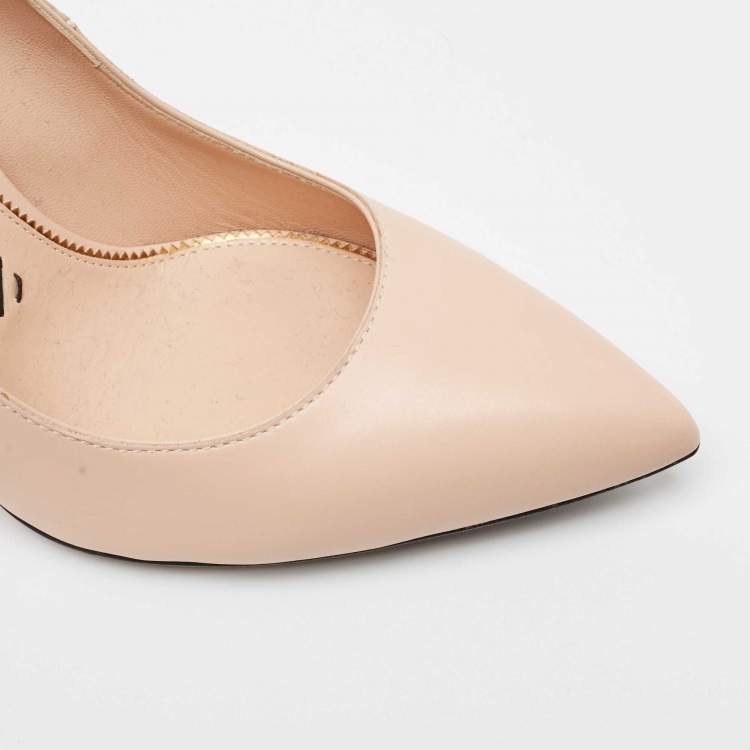 Pre Owned Tom Ford Beige Leather Padlock Pointed Toe Pumps Size 38.5