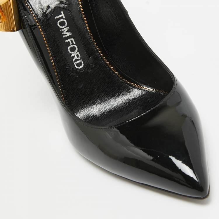 Pre Owned Tom Ford Black Patent Padlock Ankle Strap Pumps Size 39.5