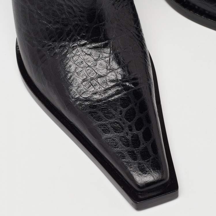 Pre Owned Tom Ford Black Croc Embossed Leather Western Ankle Boots Size 36
