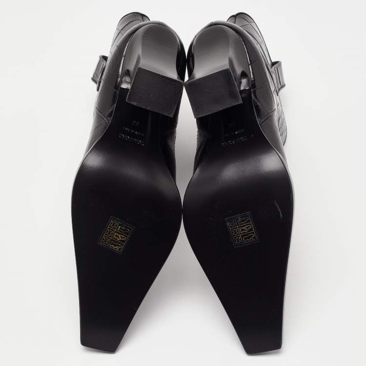 Pre Owned Tom Ford Black Croc Embossed Leather Western Ankle Boots Size 36