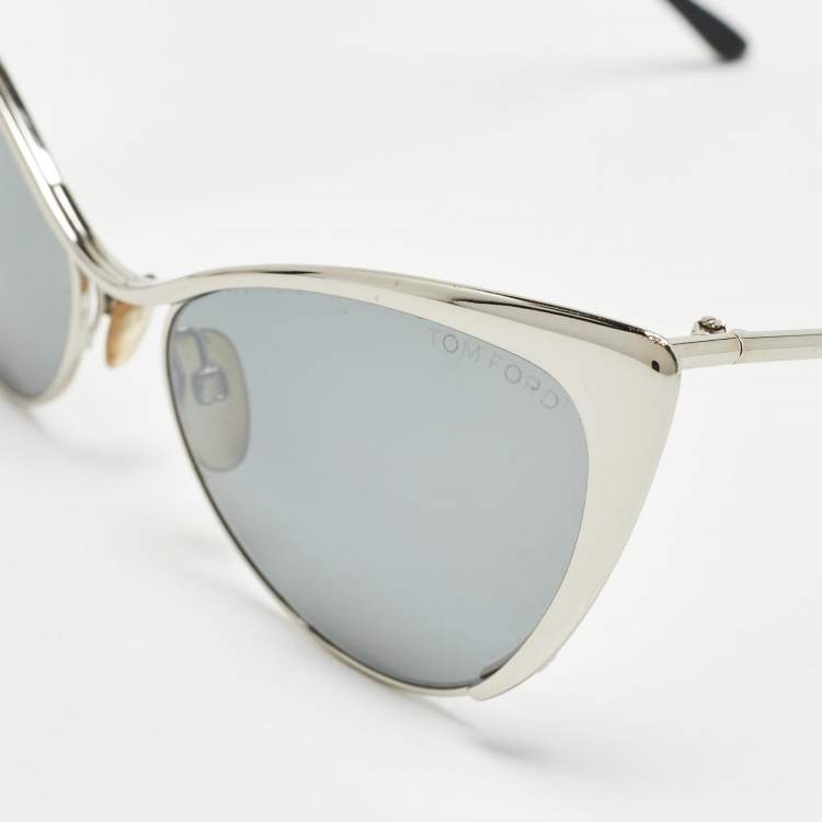 Pre Owned Tom Ford Silver Mirrored Natasya TF304 Cat Eye Sunglasses