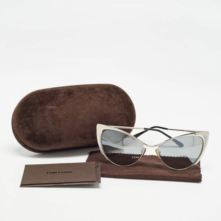 Pre Owned Tom Ford Silver Mirrored Natasya TF304 Cat Eye Sunglasses