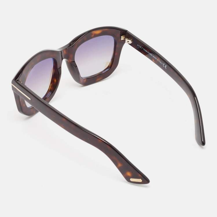 Pre Owned Tom Ford Brown Tortoise Gradient Julia TF 582 Square Sunglasses