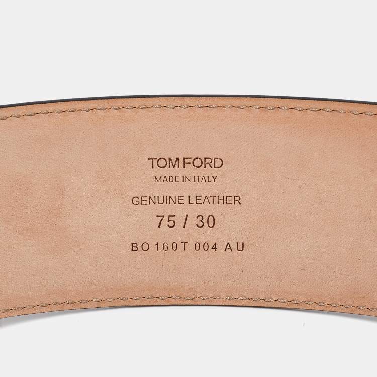 Pre Owned Tom Ford Black Leather T Buckle Wide Belt 75CM