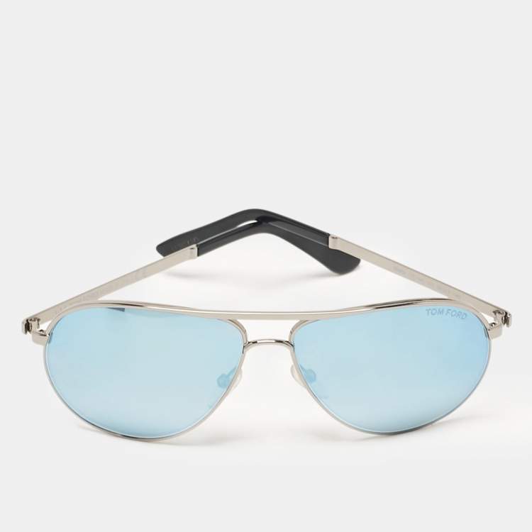Pre Owned Tom Ford Blue Mirrored TF144 Marko Aviator Sunglasses