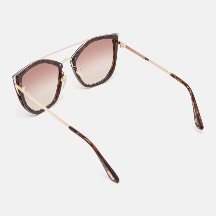 Pre Owned Tom Ford Tortoise Brown Gradient TF648 Dahlia 02 Cat Eye Sunglasses