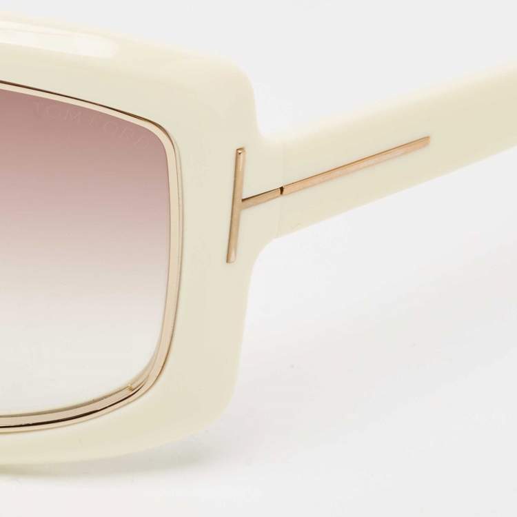 Pre Owned Tom Ford Ivory/Brown Gradient Olga TF305 Shield Sunglasses