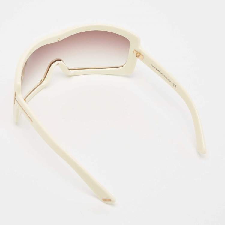 Pre Owned Tom Ford Ivory/Brown Gradient Olga TF305 Shield Sunglasses