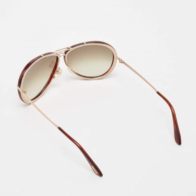 Pre Owned Tom Ford Brown Gradient TF109 Cyrille Aviator Sunglasses