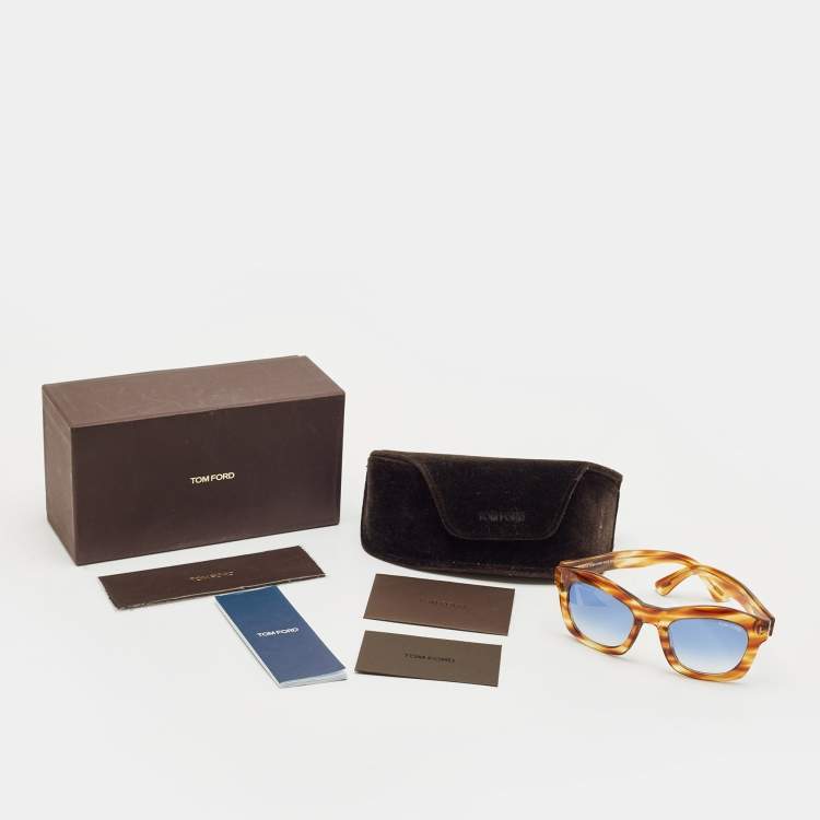 Pre Owned Tom Ford Tortoise Brown/Blue Gradient TF431Greta Square Sunglasses