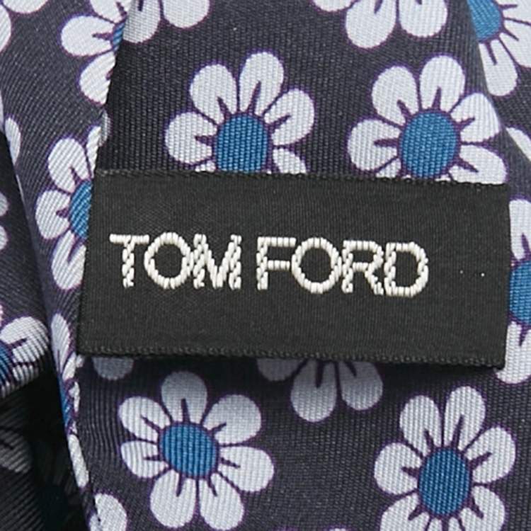 Pre Owned Tom Ford Blue Floral Print Silk Fringed Scarf 