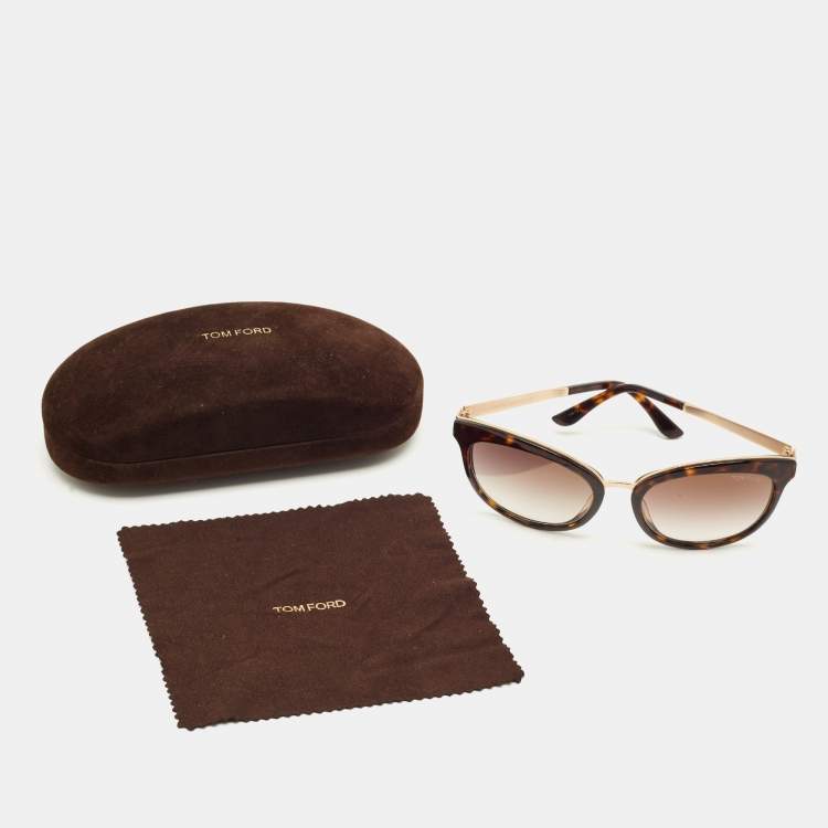 Pre Owned Tom Ford Tortoise Brown Gradient Emma TF 461 Cat Eye Sunglasses