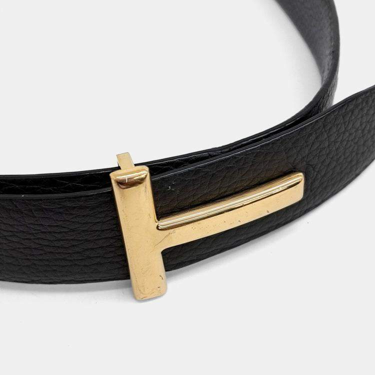 Pre Owned Tom Ford Reversible Black Leather Belt