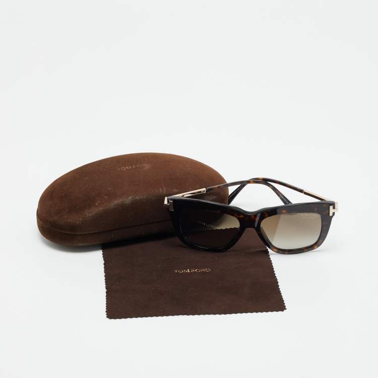 Pre Owned نظارة شمسية توم فورد داشا مربعة متدرجة بنية TF 822