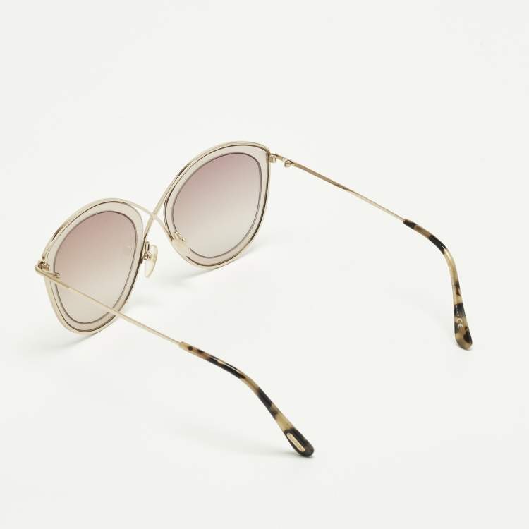 Pre Owned Tom Ford Brown/Gold Tone Mirrored TF604 Sascha 02 Butterfly Sunglasses