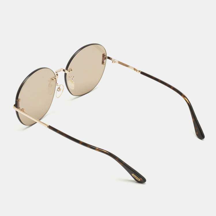 Pre Owned Tom Ford Brown/Gold Tone  TF811 K Round Sunglasses