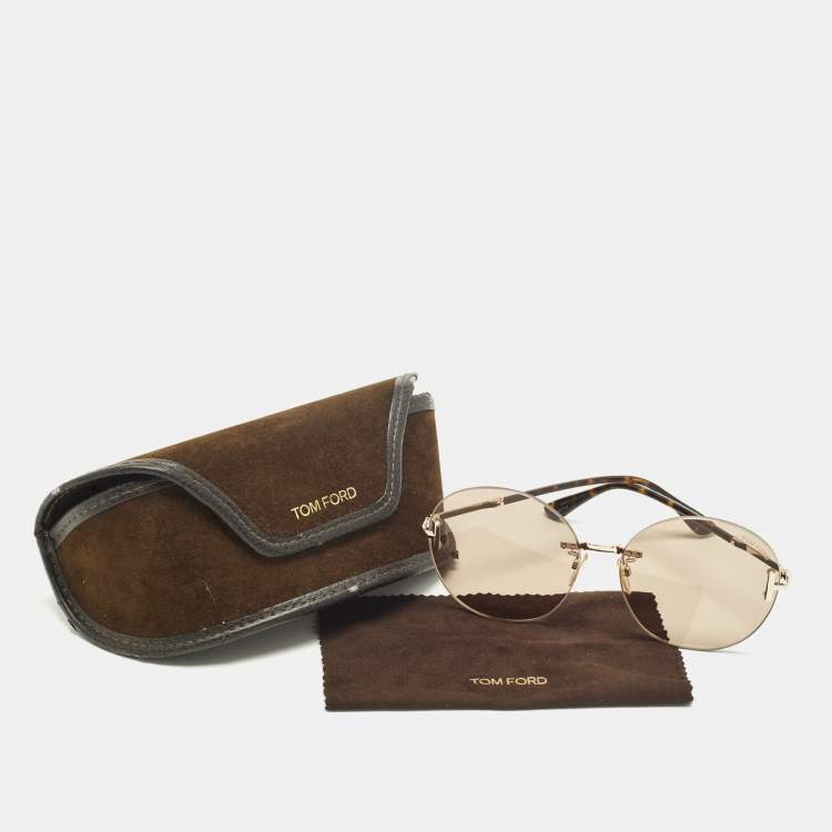 Pre Owned Tom Ford Brown/Gold Tone  TF811 K Round Sunglasses