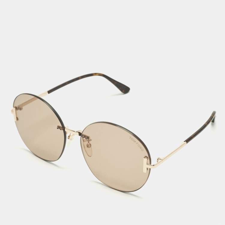 Pre Owned Tom Ford Brown/Gold Tone  TF811 K Round Sunglasses