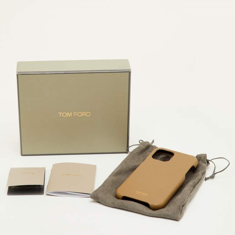 Pre Owned Tom Ford Sand Brown Leather iPhone 12 Pro Phone Cover