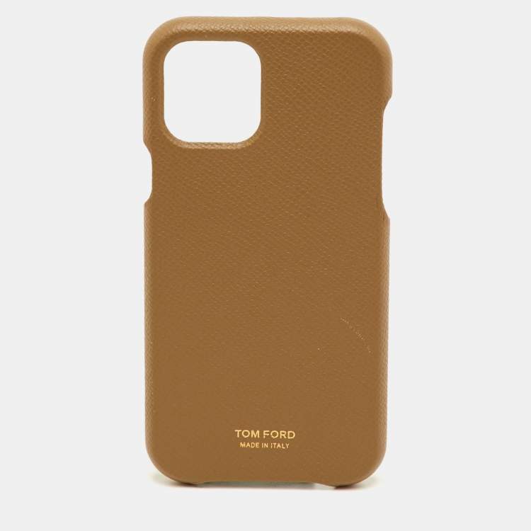 Pre Owned Tom Ford Sand Brown Leather iPhone 12 Pro Phone Cover