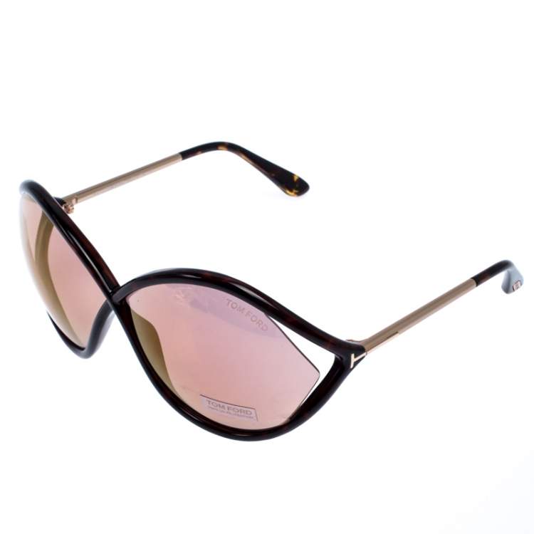 Pre Owned Tom Ford Brown/Gold Liora Oversize Sunglasses