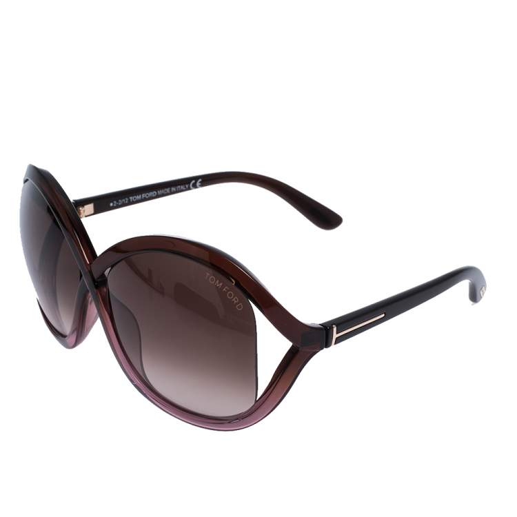 Pre Owned Tom Ford Burgundy/ Brown Gradient TF9297 Sandra Butterfly Sunglasses