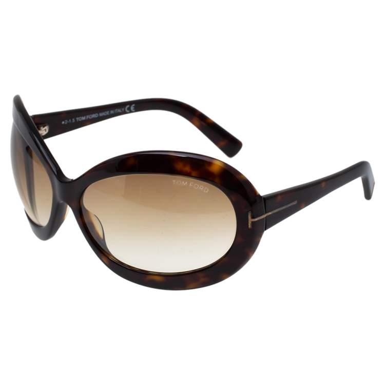 Pre Owned Tom Ford Dark Havana/ Brown Gradient TF428 Edie Oval Sunglasses