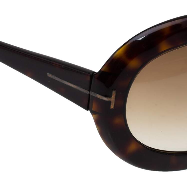 Pre Owned Tom Ford Dark Havana/ Brown Gradient TF428 Edie Oval Sunglasses