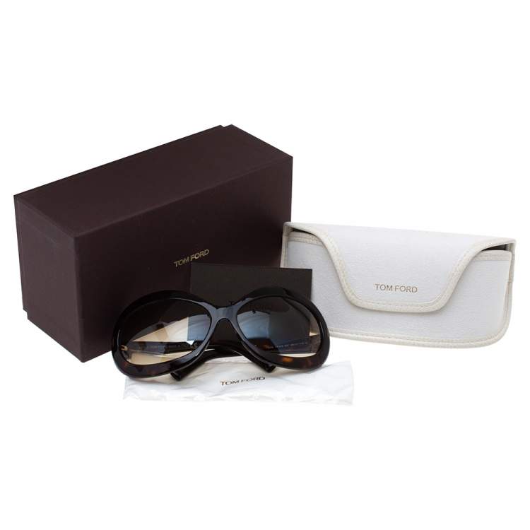 Pre Owned Tom Ford Dark Havana/ Brown Gradient TF428 Edie Oval Sunglasses
