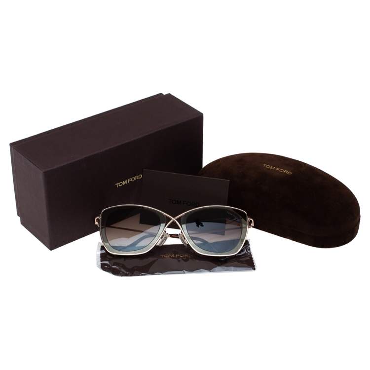 Pre Owned Tom Ford Pale Gold Tone/ Brown Gradient TF605 India 02 Butterfly Sunglasses