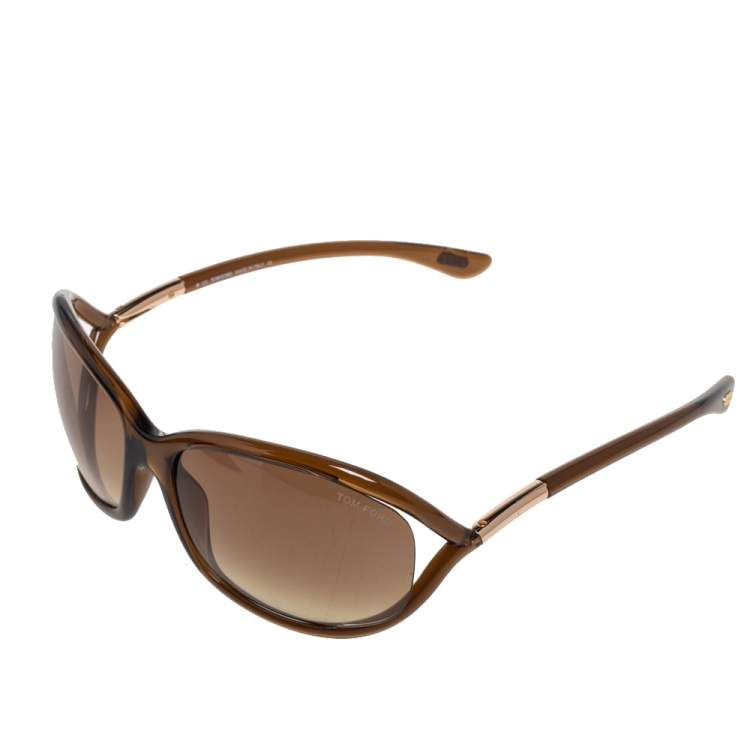 Pre Owned Tom Ford Dark Havana/ Brown Gradient TF008 Jennifer Soft square Sunglasses
